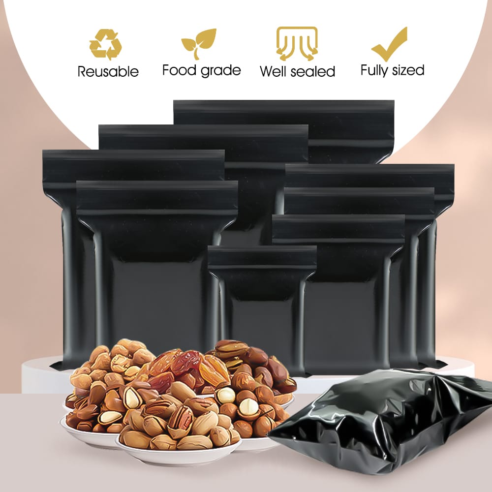 Pack of 4 Resealable PE Plastic Ziplock Pouch, Smell Proof UMLIFE Resealable Bag, Black Aluminium Foil Zip Lock Bags Pack of 4 Resealable PE Plastic Ziplock Pouch, Smell Proof UMLIFE Resealable Bag, Black Aluminium Foil Zip Lock Bags